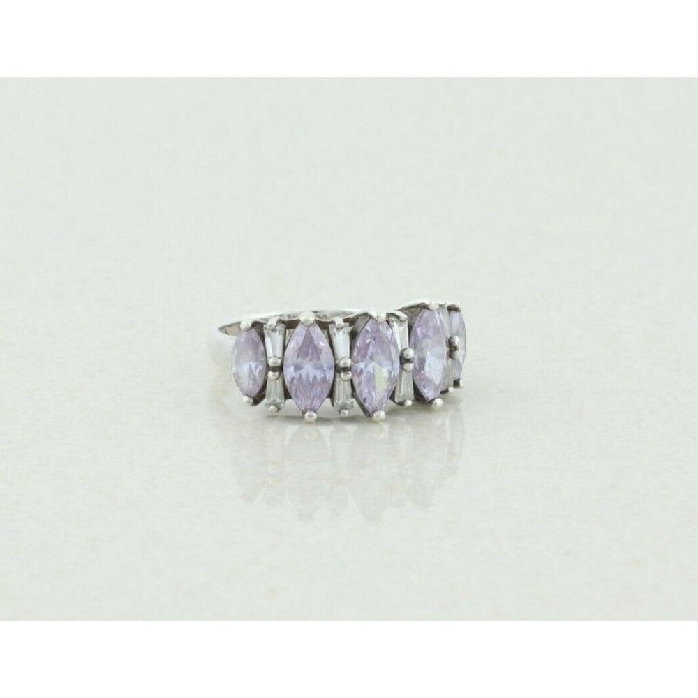 Sterling Silver Purple and White CZ Ring Size 7 1/4 - Picture 4 of 8